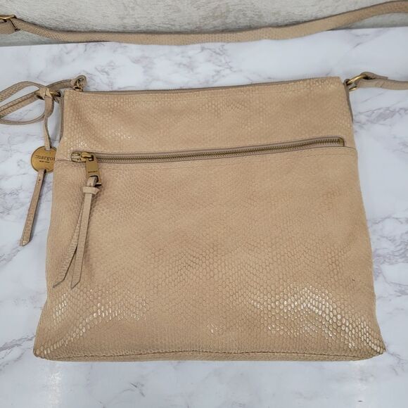 Margot Leather Snakeskin Snake Print Embossed Beige Crossbody Bag - Picture 4 of 16